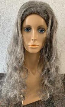 Wig with long hair, curled - grey